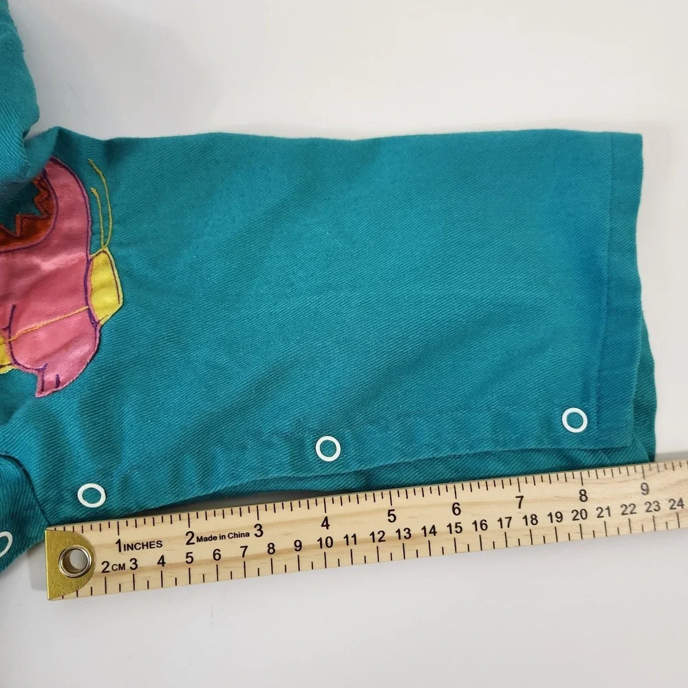 Vintage 80s Krazy Kritters Overalls Girls Size 2 Dinosaur Applique Teal Pink USA